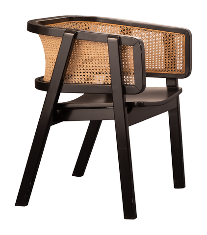Modern Cane Lounge Chair – Black Shisham Wood with Handwoven Backrest