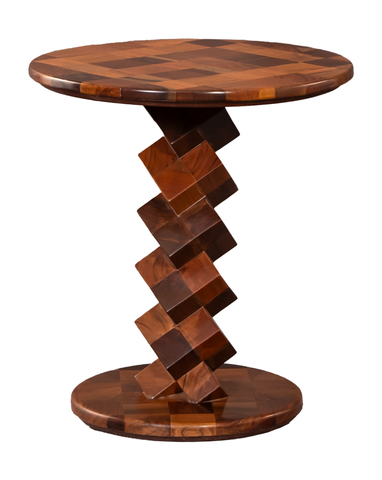 Artisan Zigzag Side Table with Checkerboard Inlay