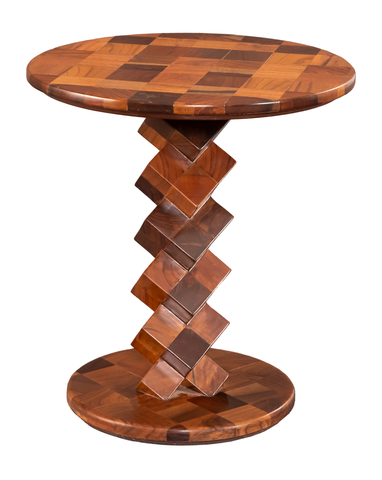 Artisan Zigzag Side Table with Checkerboard Inlay
