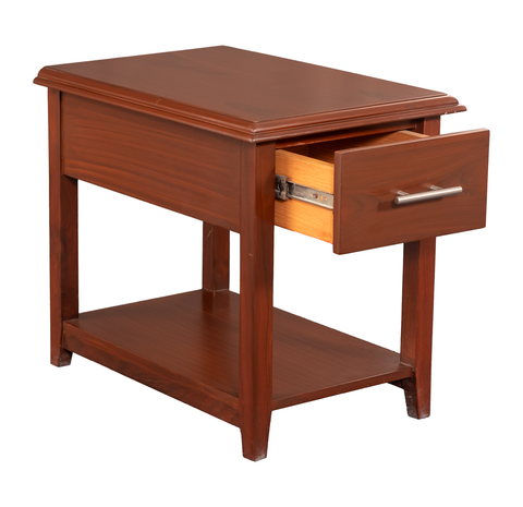 Glossy Compact Side Table – Light Shisham Finish with Drawer & Shelf