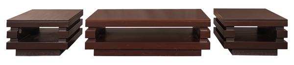 Contemporary Wooden Table Set – Center & Side Tables with Layered Frame Design