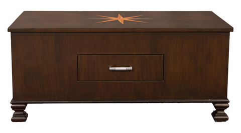 Star Inlay Wooden Center Table – Glass Top & Storage Drawer