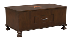 Star Inlay Wooden Center Table – Glass Top & Storage Drawer