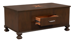 Star Inlay Wooden Center Table – Glass Top & Storage Drawer