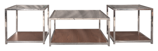 Modern Glass-Top Coffee Table Set – Center Table & Two Side Tables in Silver Finish