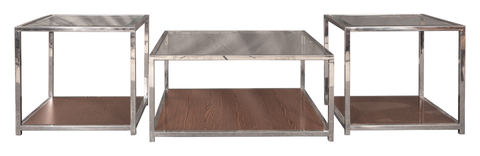 Modern Glass-Top Coffee Table Set – Center Table & Two Side Tables in Silver Finish