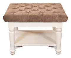 Tufted Ottoman Table Set – Beige Velvet Top & White Wooden Frame