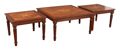 Vintage Carved Wooden Coffee Table Set – Center Table & Two Side Tables in Light Shisham Finish