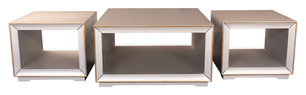 Modern Cube Table Set – Mirror Finish with Gold Trim