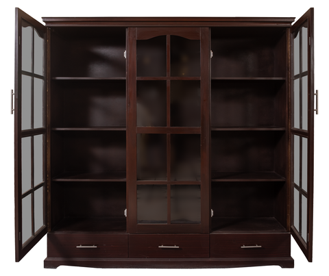 Heritage Glass Display Cabinet – Classic Wooden Storage with Glass Doors & Drawers
