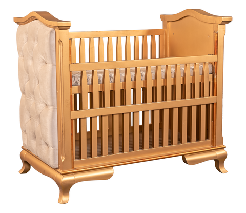 Elegant Tufted Wooden Baby Cot – White Finish & Plush Headboard