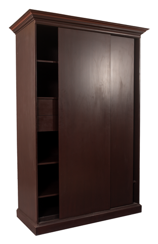 Classic Sliding Door Wooden Wardrobe – Matte Brown Finish