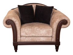 Graceful Curve Wooden Sofa Set – Beige Upholstery & Rolled Armrests