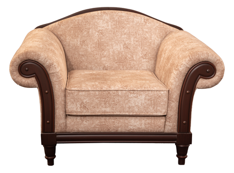 Graceful Curve Wooden Sofa Set – Beige Upholstery & Rolled Armrests