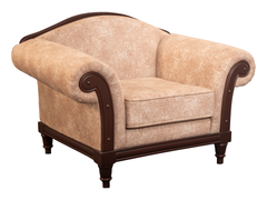 Graceful Curve Wooden Sofa Set – Beige Upholstery & Rolled Armrests