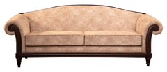 Graceful Curve Wooden Sofa Set – Beige Upholstery & Rolled Armrests