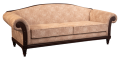 Graceful Curve Wooden Sofa Set – Beige Upholstery & Rolled Armrests