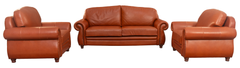 Classic Tan Original cow Leather Sofa Set – Three-Seater Sofa with Matching Armchairs