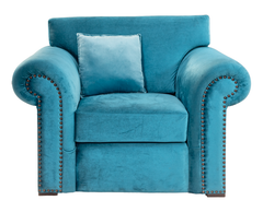 Blue Comfort Wooden Sofa Set – Velvet-Like Upholstery & Rolled Arms