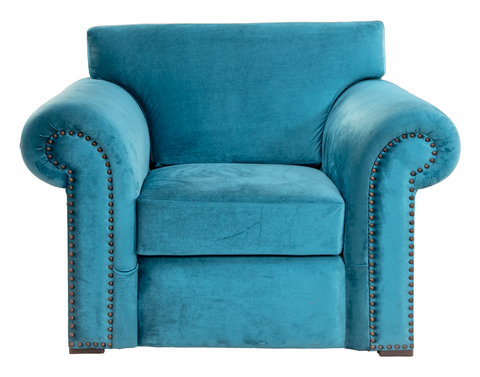 Blue Comfort Wooden Sofa Set – Velvet-Like Upholstery & Rolled Arms
