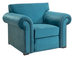Blue Comfort Wooden Sofa Set – Velvet-Like Upholstery & Rolled Arms