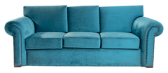 Blue Comfort Wooden Sofa Set – Velvet-Like Upholstery & Rolled Arms