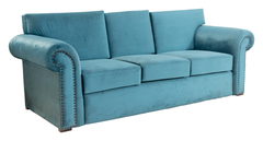 Blue Comfort Wooden Sofa Set – Velvet-Like Upholstery & Rolled Arms