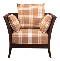 Country Style Wooden Sofa Set – Plaid Upholstery & Plush Comfort