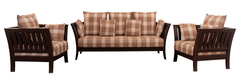 Country Style Wooden Sofa Set – Plaid Upholstery & Plush Comfort