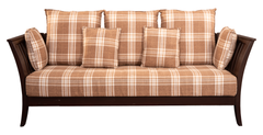 Country Style Wooden Sofa Set – Plaid Upholstery & Plush Comfort
