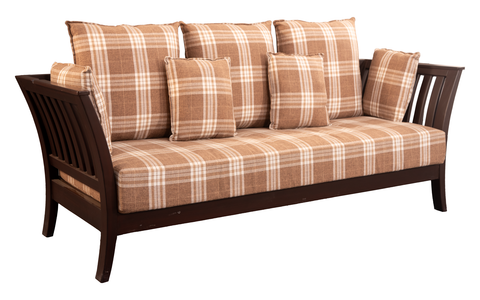 Country Style Wooden Sofa Set – Plaid Upholstery & Plush Comfort