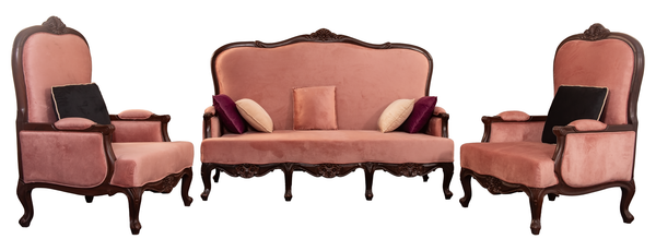 Vintage Rosewood Sofa Set – Shisham Wood Frame with Plush Upholstery