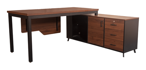 Modern L-Shaped Desk with Wood-Grain Storage
