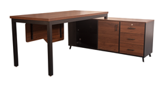 Modern L-Shaped Desk with Wood-Grain Storage