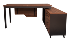 Modern L-Shaped Desk with Wood-Grain Storage
