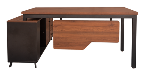 Modern L-Shaped Desk with Wood-Grain Storage
