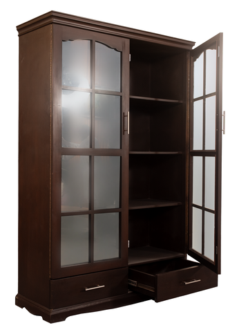Vintage Wooden Display Cabinet with Glass Doors – Matte Brown Finish