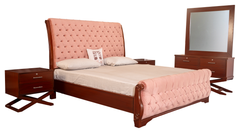 Modern 4-Piece Tufted King Size Bedroom Set in Blush Pink and Mahogany