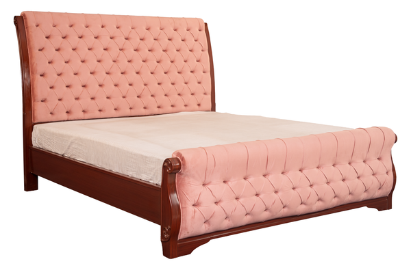 Modern 4-Piece Tufted King Size Bedroom Set in Blush Pink and Mahogany