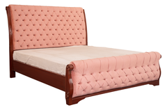 Modern 4-Piece Tufted King Size Bedroom Set in Blush Pink and Mahogany