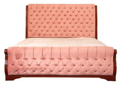Modern 4-Piece Tufted King Size Bedroom Set in Blush Pink and Mahogany