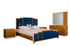Royal Blue & Gold 4-Piece Velvet Bedroom Set