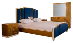 Royal Blue & Gold 4-Piece Velvet Bedroom Set