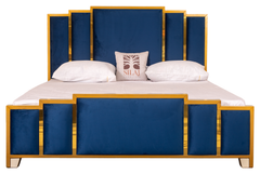 Royal Blue & Gold 4-Piece Velvet Bedroom Set