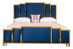 Royal Blue & Gold 4-Piece Velvet Bedroom Set