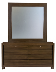 Modern Walnut Platform Bed with Dresser & Mirror