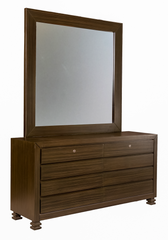 Modern Walnut Platform Bed with Dresser & Mirror