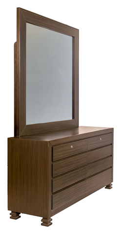 Modern Walnut Platform Bed with Dresser & Mirror