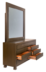 Modern Walnut Platform Bed with Dresser & Mirror