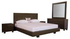 Modern Walnut Platform Bed with Dresser & Mirror